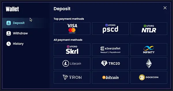 Deposit Options trinocasino